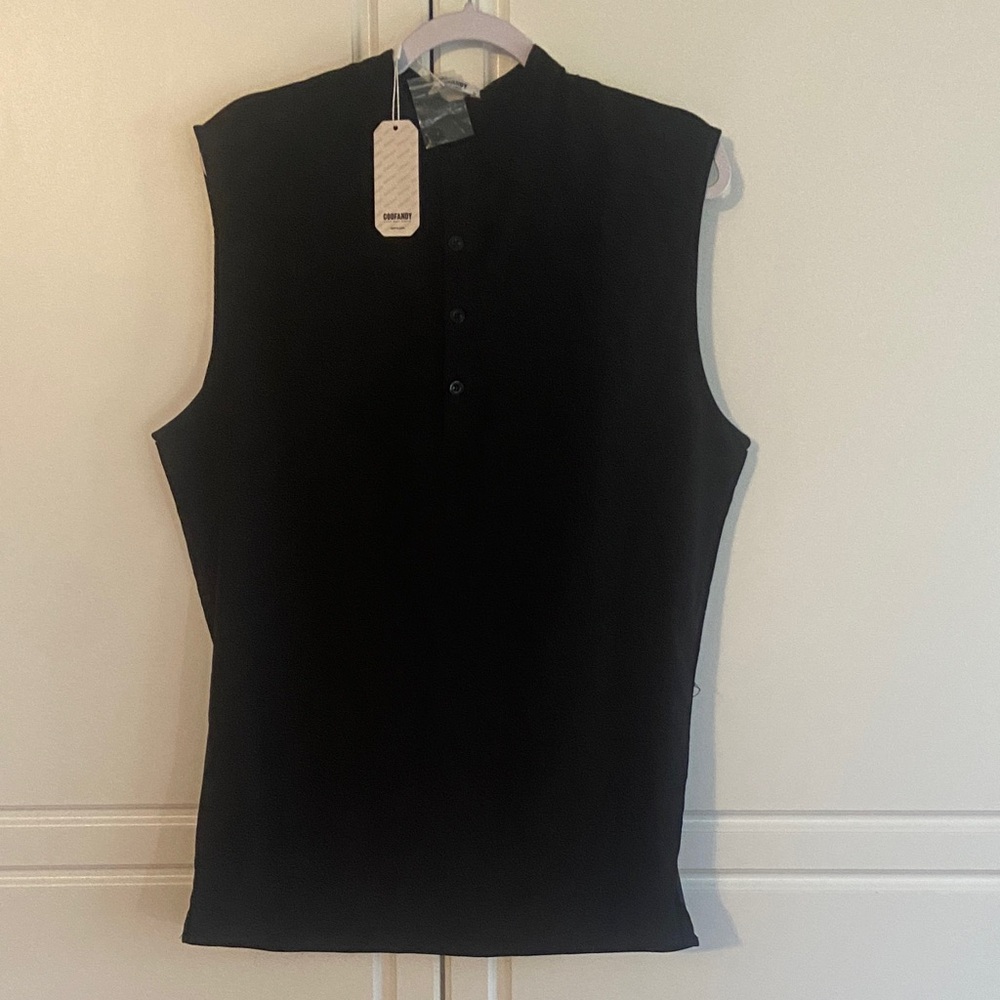Sleeveless Mock Neck Button Tank Top - Black